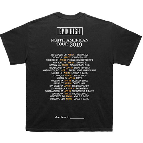 2019 North America tour black tee back dates Epik High